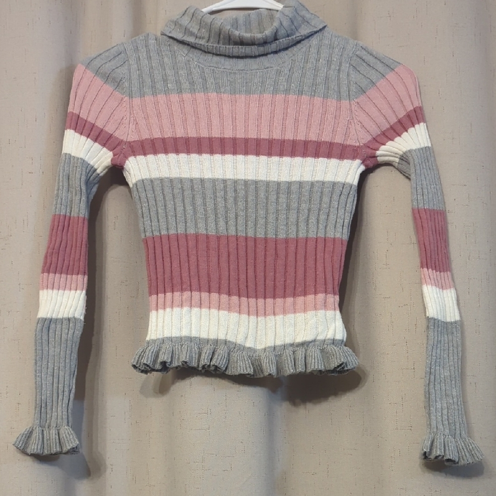 Catherine Malandrino Gray and Pink Striped Turtleneck Sweater